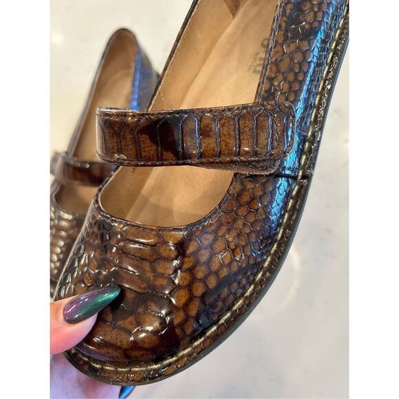 Alegria Feliz chocolate brown snake print Mary Jane shoes size 37 - Picture 9 of 9